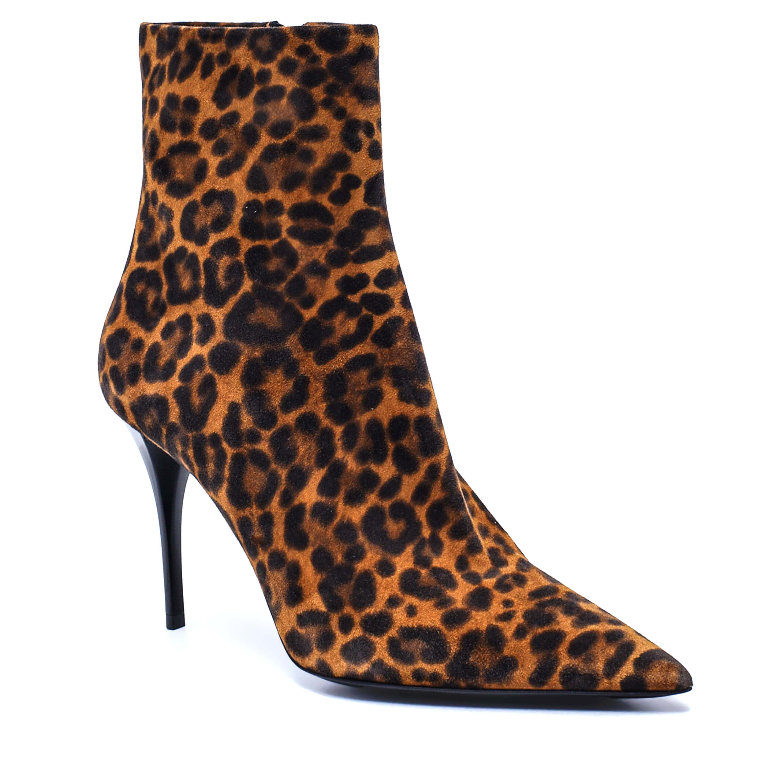 Saint Laurent - Leopard Print Suede Ankle Booties / 39